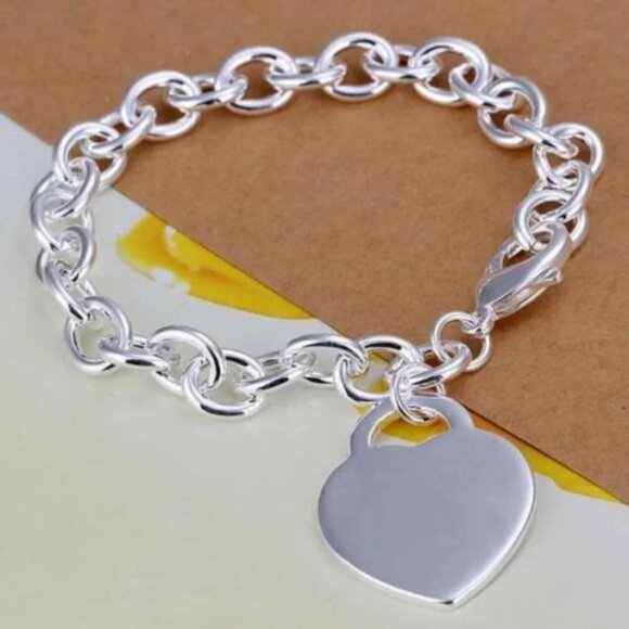 925 Sterling Silver Heart Chain Bracelet - Picture 1 of 7